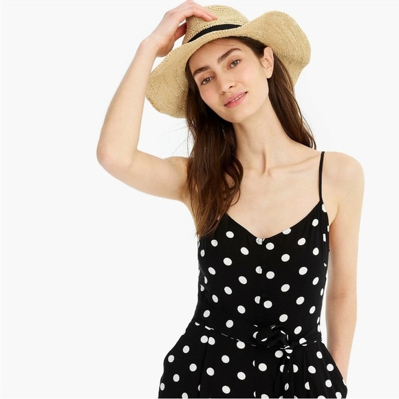 J. Crew Black And White Polka Dot Wide Leg Jumpsuit Size 8T Soft Flowy Comfy - Picture 3 of 9